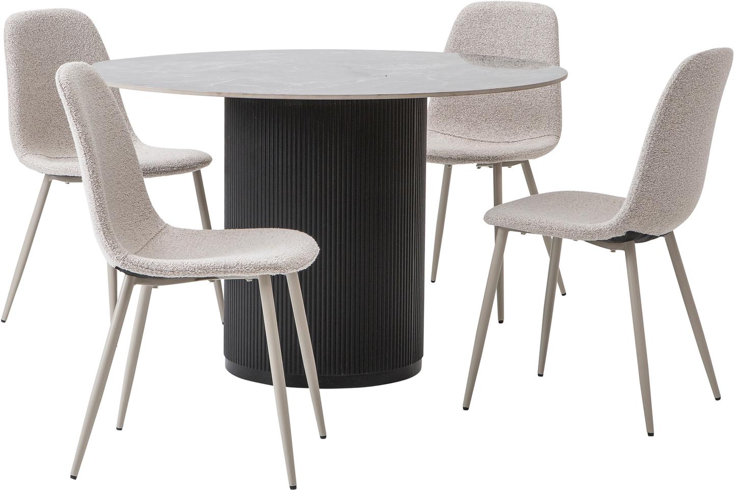 Kalida & Maria söögilauakomplekt ümar 120cm neljale, must/beež