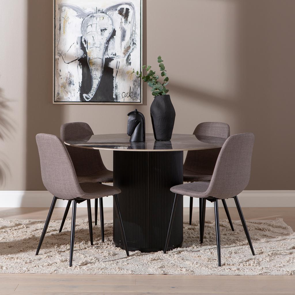 Kalida & Maria söögilauakomplekt ümar 120cm neljale, must/hall