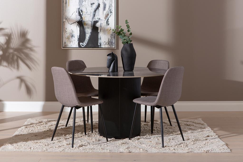 Kalida & Maria söögilauakomplekt ümar 120cm neljale, must/hall