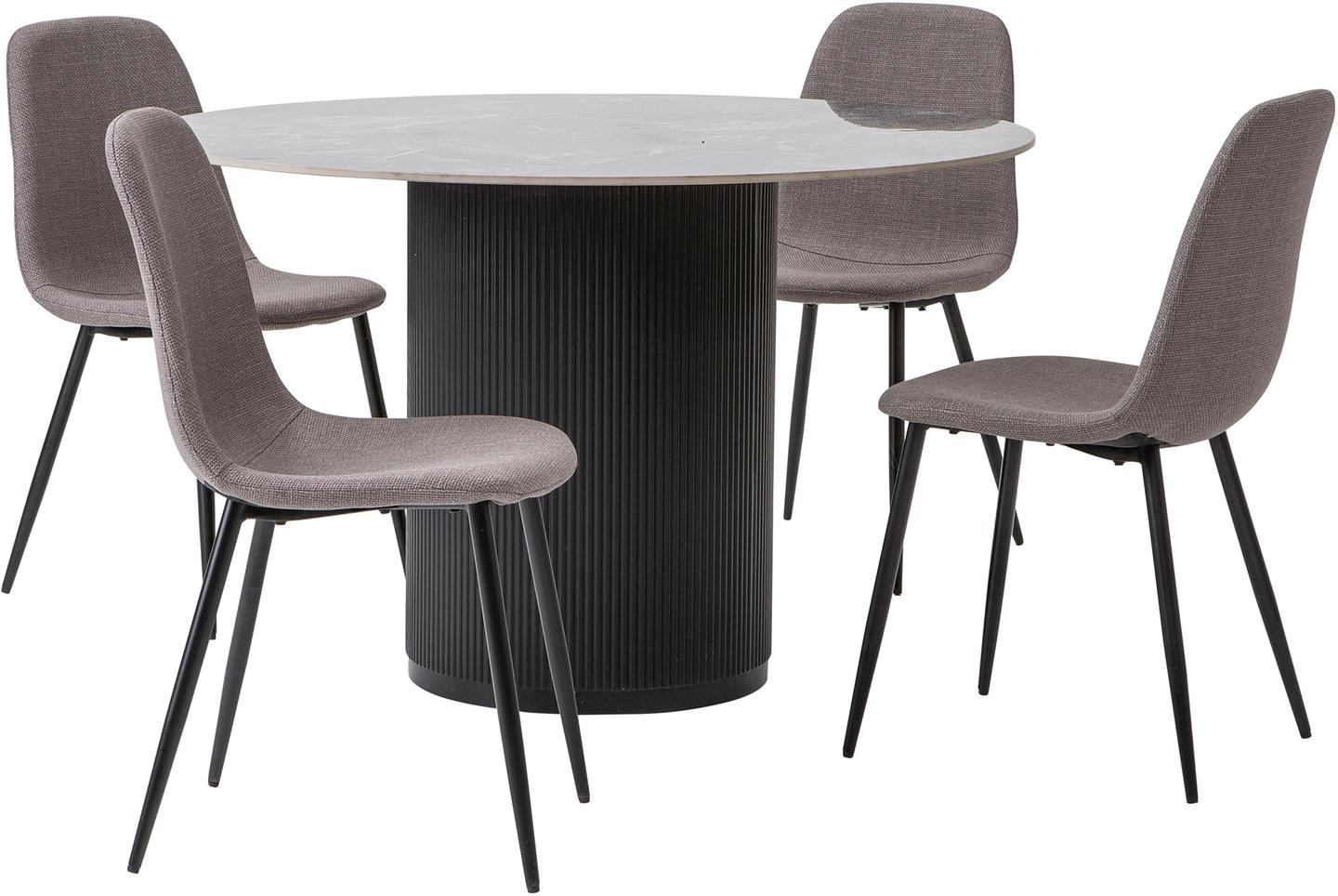 Kalida & Maria söögilauakomplekt ümar 120cm neljale, must/hall