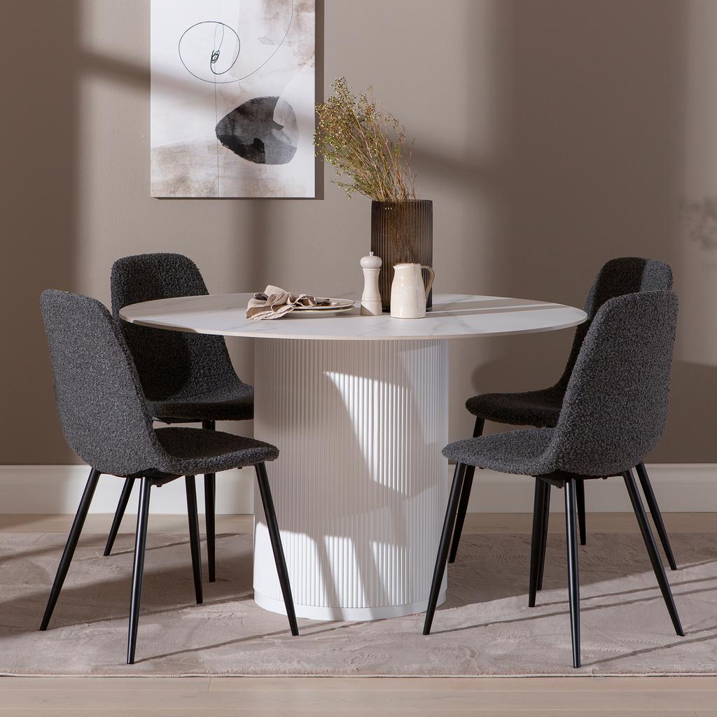 Kalida & Maria söögilauakomplekt ümar 120cm neljale, valge/tumehall