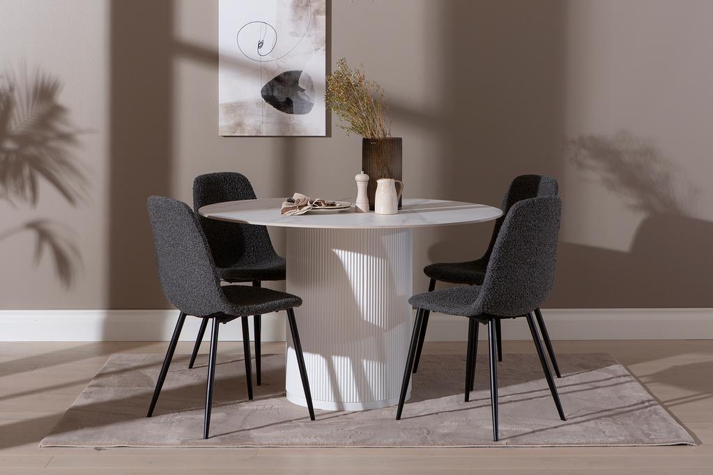 Kalida & Maria söögilauakomplekt ümar 120cm neljale, valge/tumehall