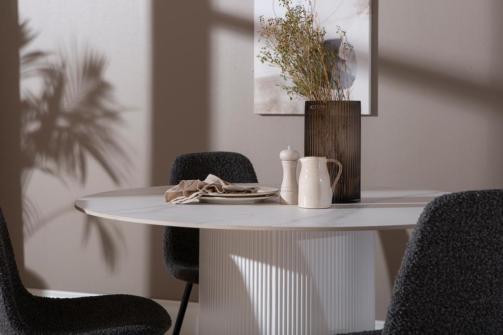 Kalida & Maria söögilauakomplekt ümar 120cm neljale, valge/tumehall