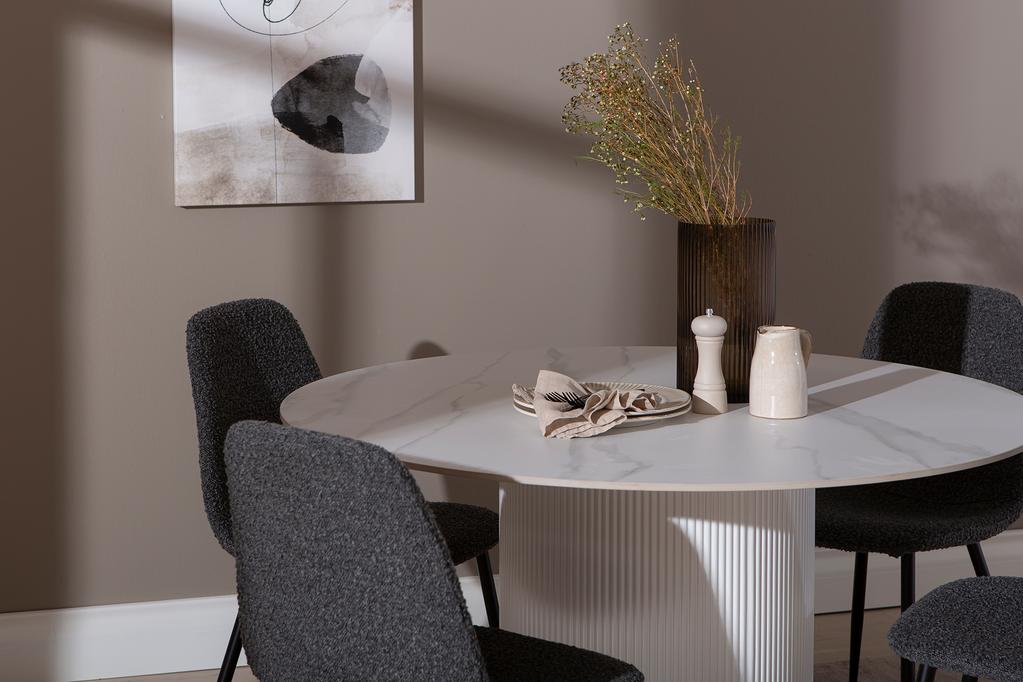 Kalida & Maria söögilauakomplekt ümar 120cm neljale, valge/tumehall