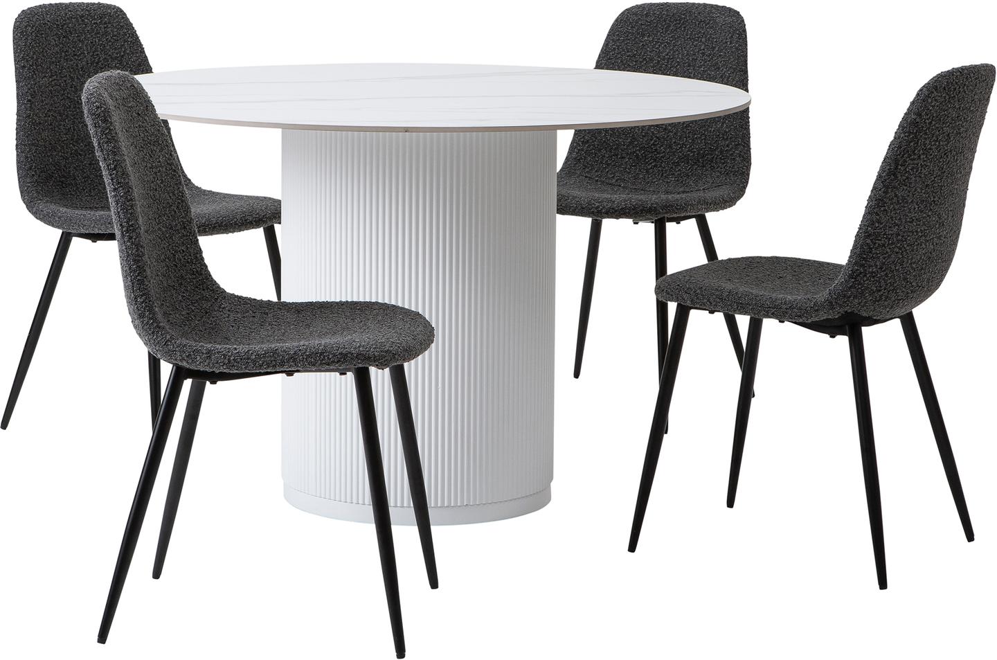 Kalida & Maria söögilauakomplekt ümar 120cm neljale, valge/tumehall