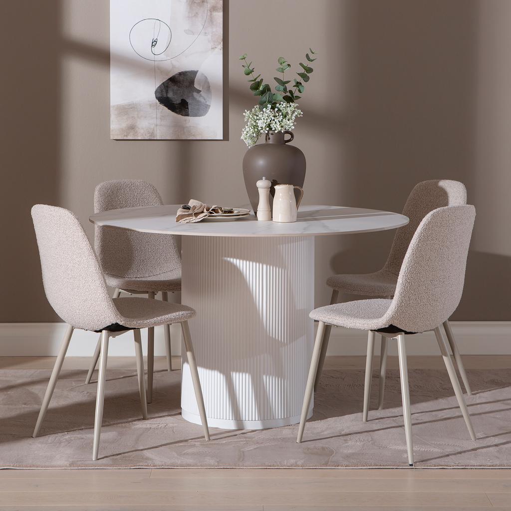 Kalida & Maria söögilauakomplekt ümar 120cm neljale, valge/beež