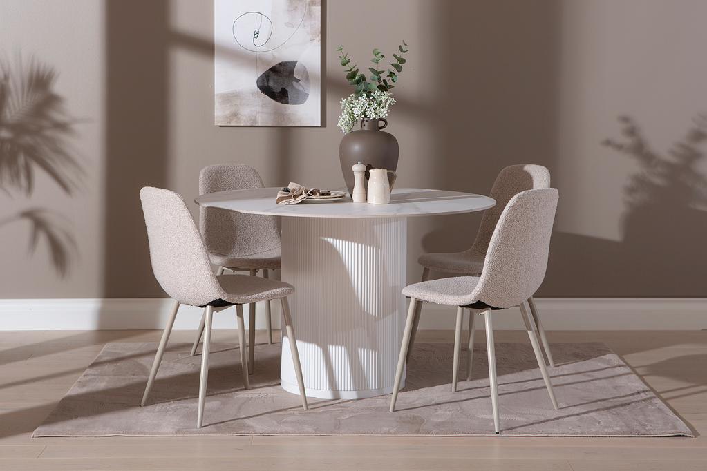 Kalida & Maria söögilauakomplekt ümar 120cm neljale, valge/beež