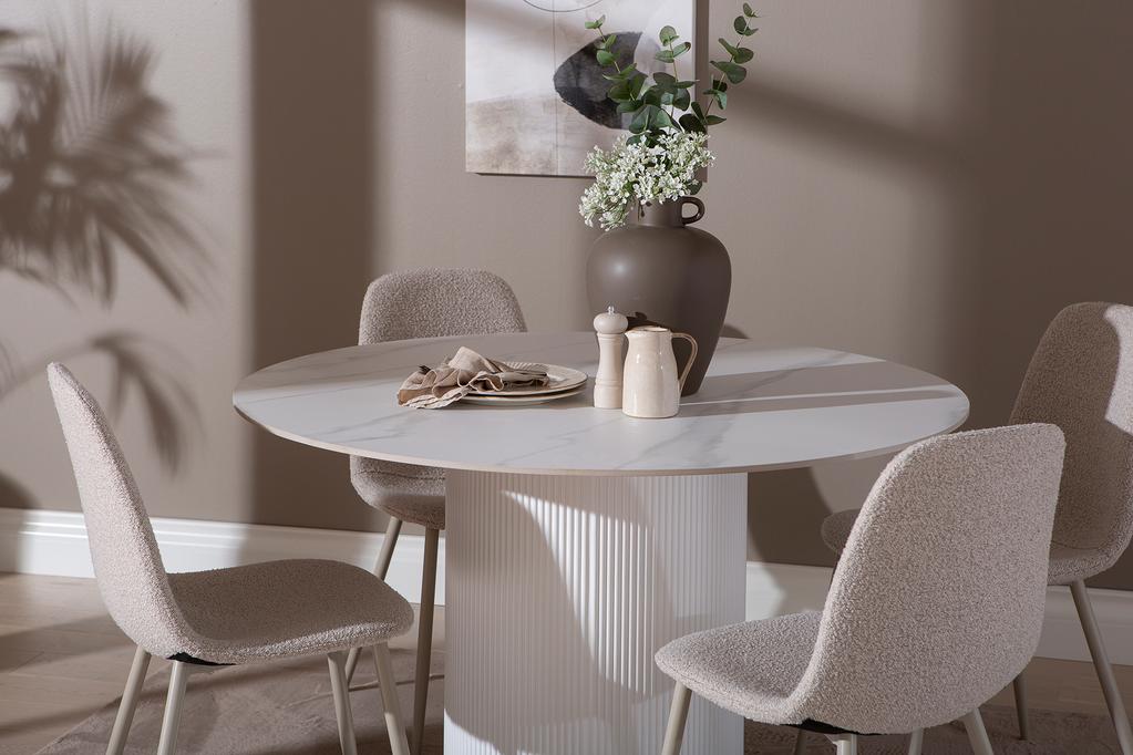 Kalida & Maria söögilauakomplekt ümar 120cm neljale, valge/beež