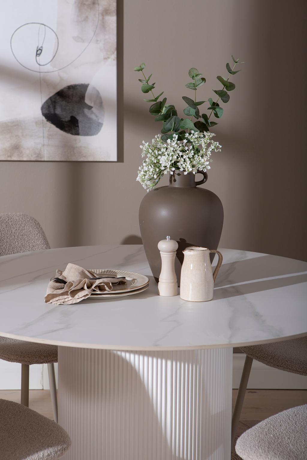 Kalida & Maria söögilauakomplekt ümar 120cm neljale, valge/beež