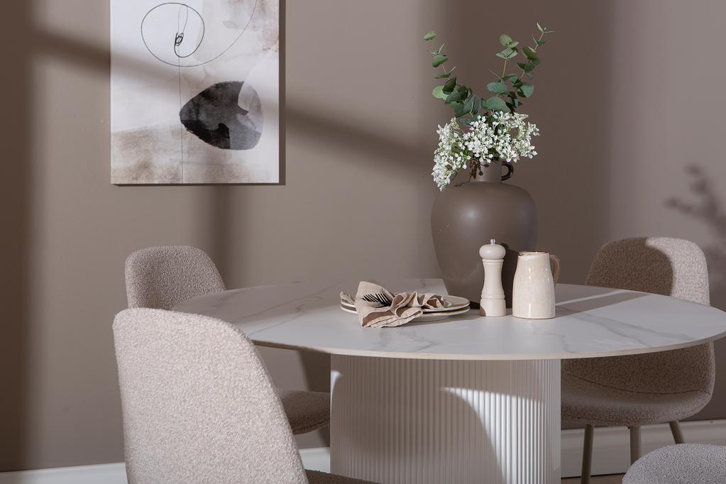 Kalida & Maria söögilauakomplekt ümar 120cm neljale, valge/beež