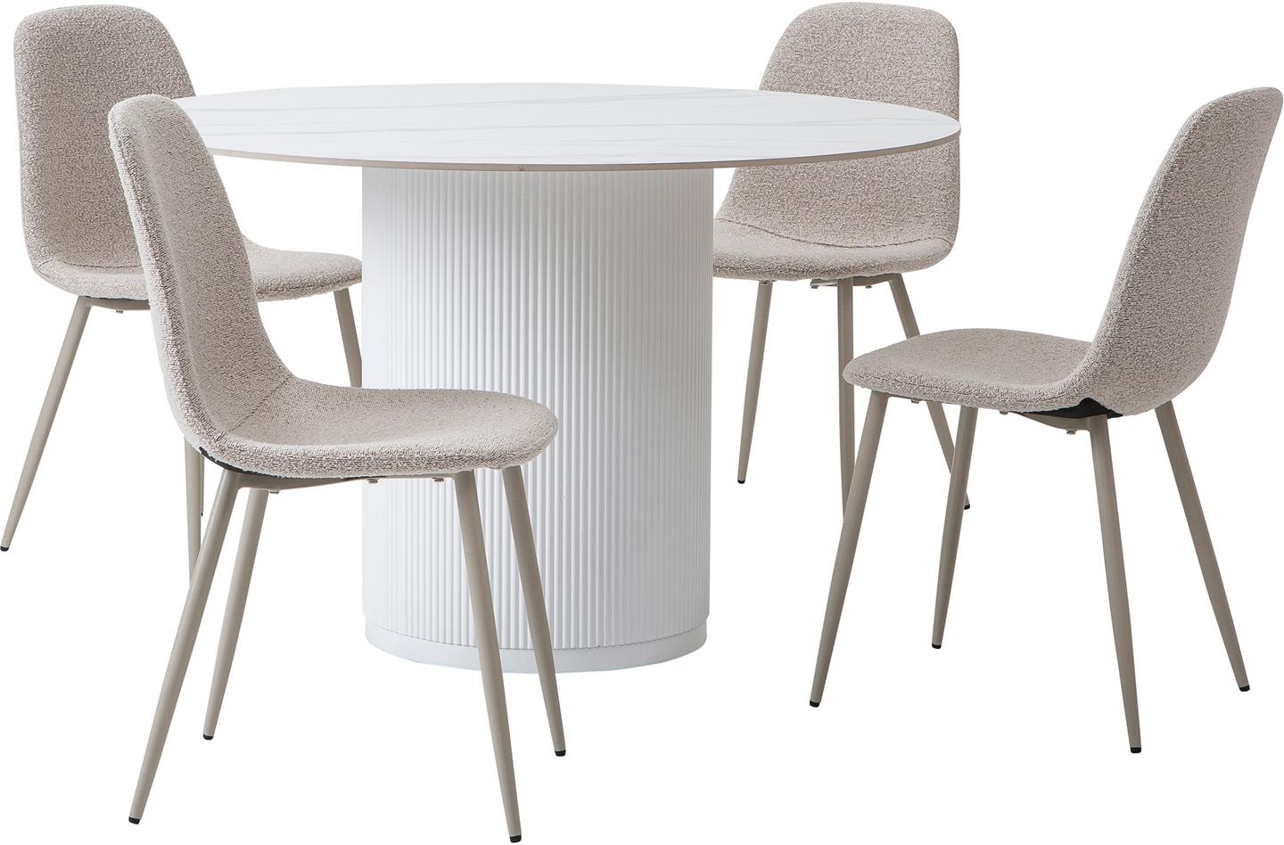 Kalida & Maria söögilauakomplekt ümar 120cm neljale, valge/beež