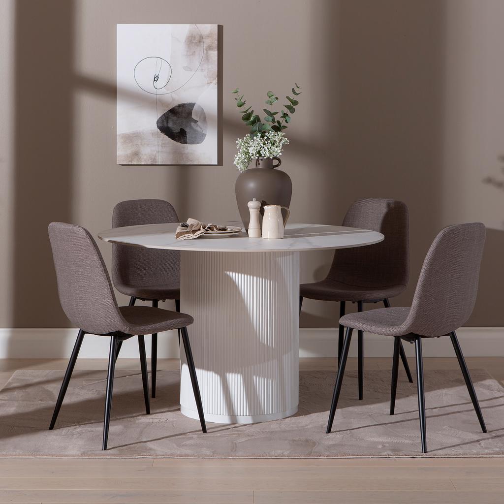 Kalida & Maria söögilauakomplekt ümar 120cm neljale, valge/hall