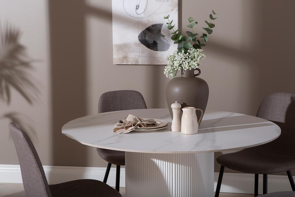 Kalida & Maria söögilauakomplekt ümar 120cm neljale, valge/hall