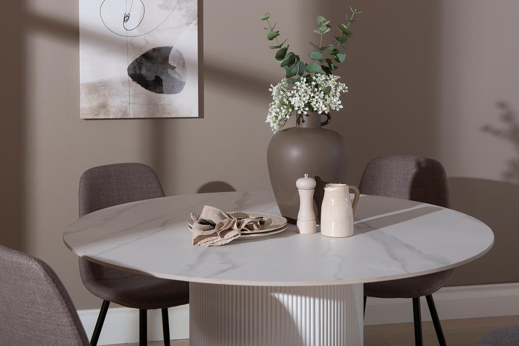 Kalida & Maria söögilauakomplekt ümar 120cm neljale, valge/hall