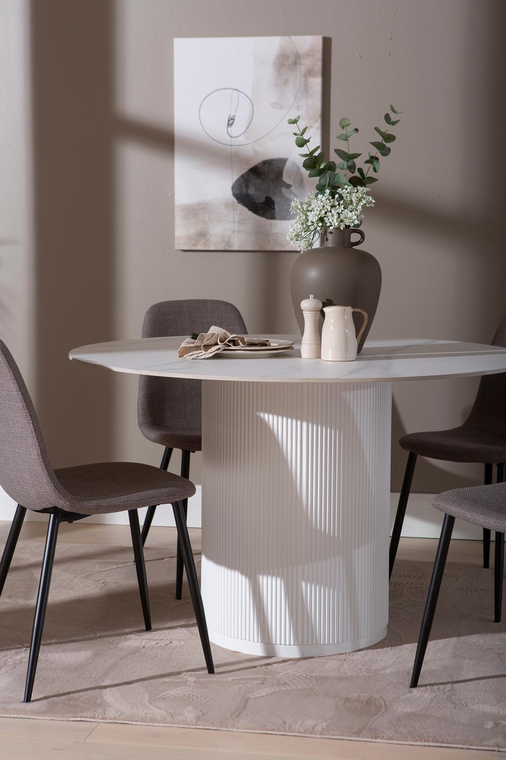 Kalida & Maria söögilauakomplekt ümar 120cm neljale, valge/hall