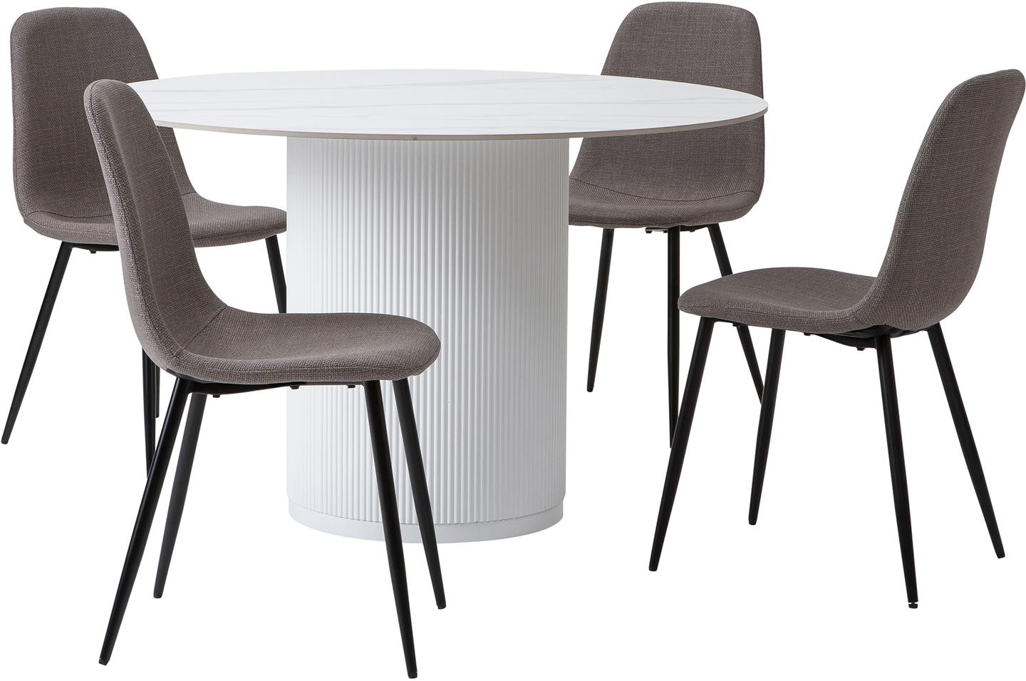 Kalida & Maria söögilauakomplekt ümar 120cm neljale, valge/hall