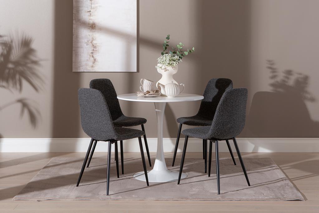 Apollo & Maria söögilauakomplekt ümar 80cm neljale, valge/tumehall