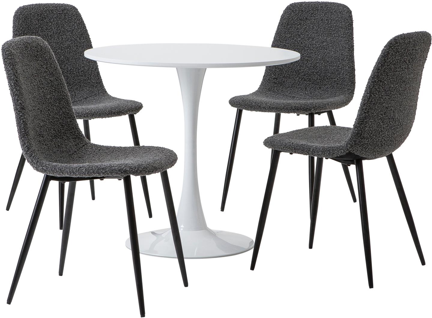 Apollo & Maria söögilauakomplekt ümar 80cm neljale, valge/tumehall