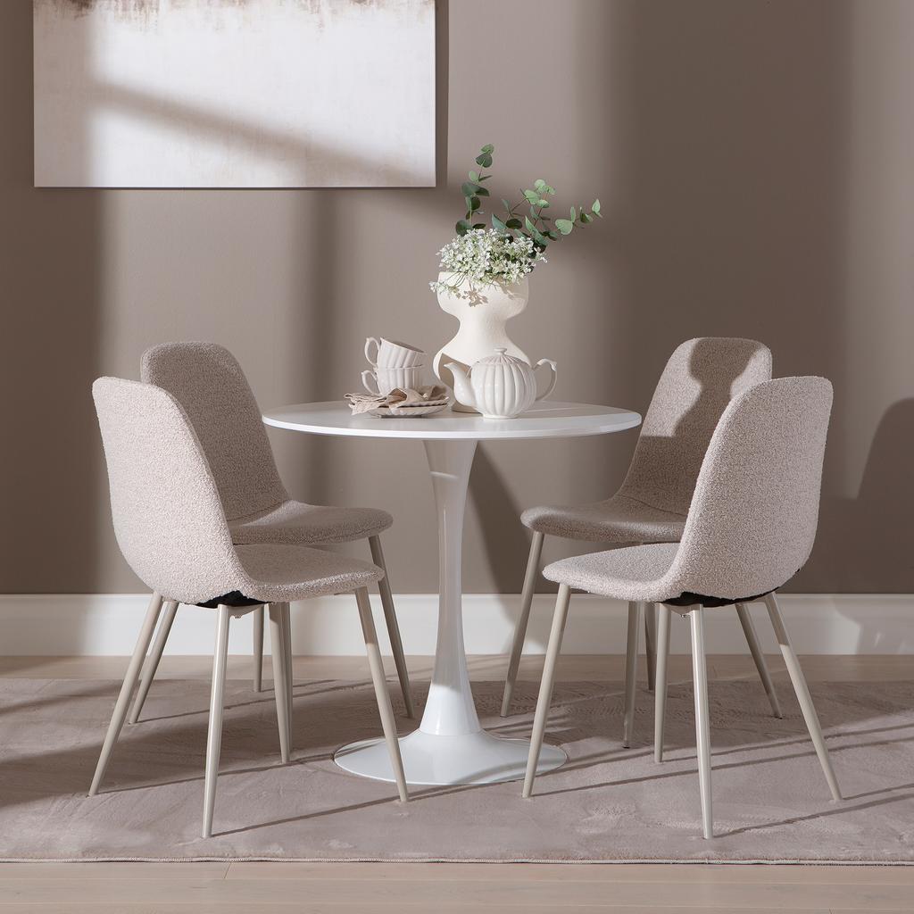 Apollo & Maria söögilauakomplekt ümar 80cm neljale, valge/beež