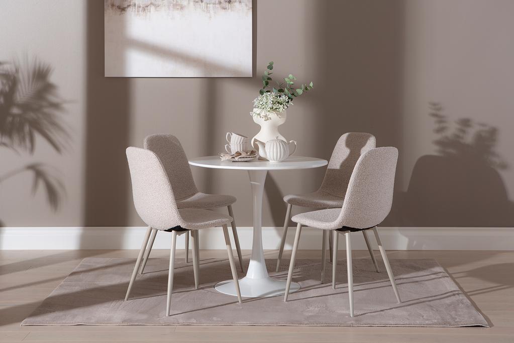 Apollo & Maria söögilauakomplekt ümar 80cm neljale, valge/beež