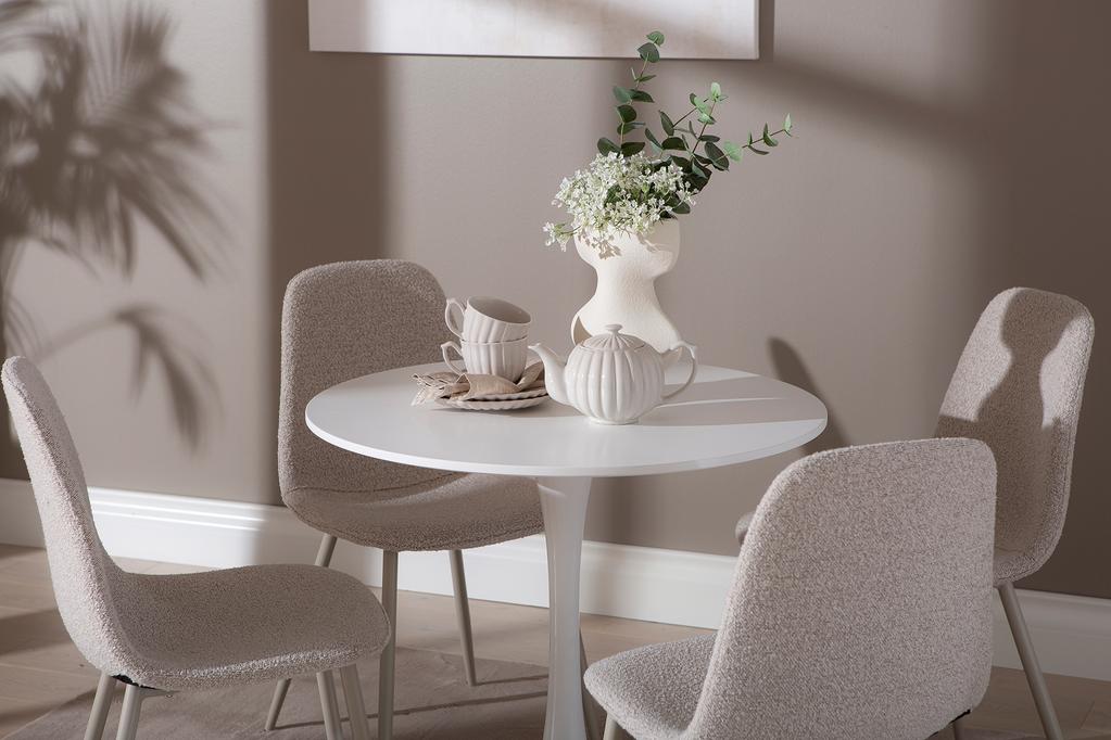 Apollo & Maria söögilauakomplekt ümar 80cm neljale, valge/beež