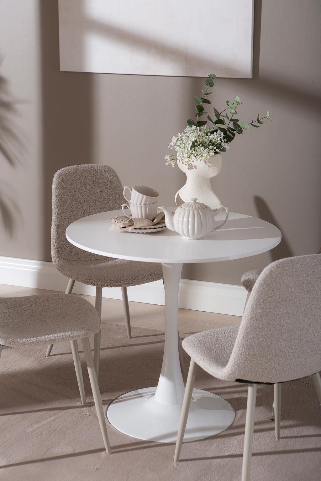 Apollo & Maria söögilauakomplekt ümar 80cm neljale, valge/beež