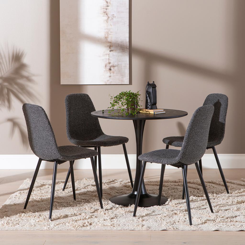 Apollo & Maria söögilauakomplekt ümar 80cm neljale, must/tumehall