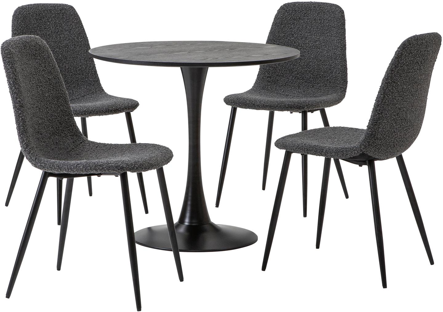 Apollo & Maria söögilauakomplekt ümar 80cm neljale, must/tumehall