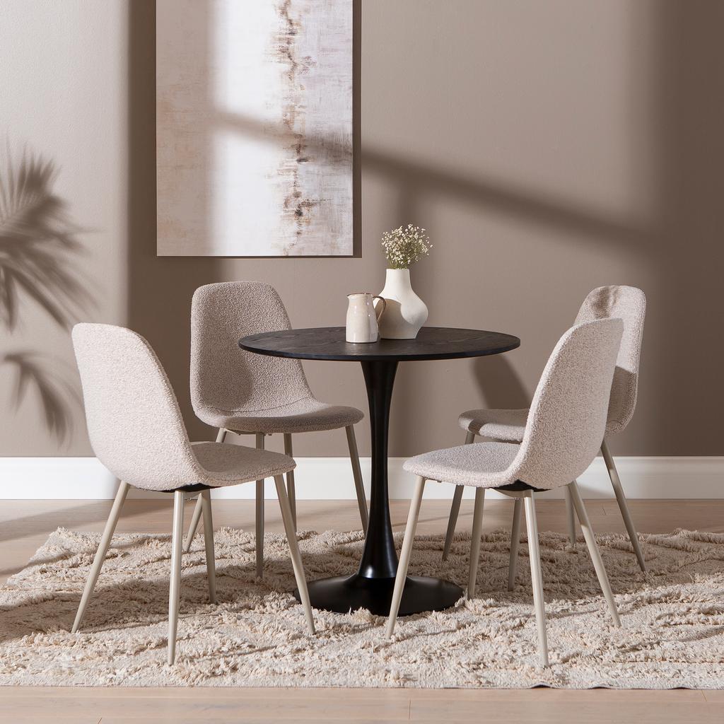 Apollo & Maria söögilauakomplekt ümar 80cm neljale, must/beež