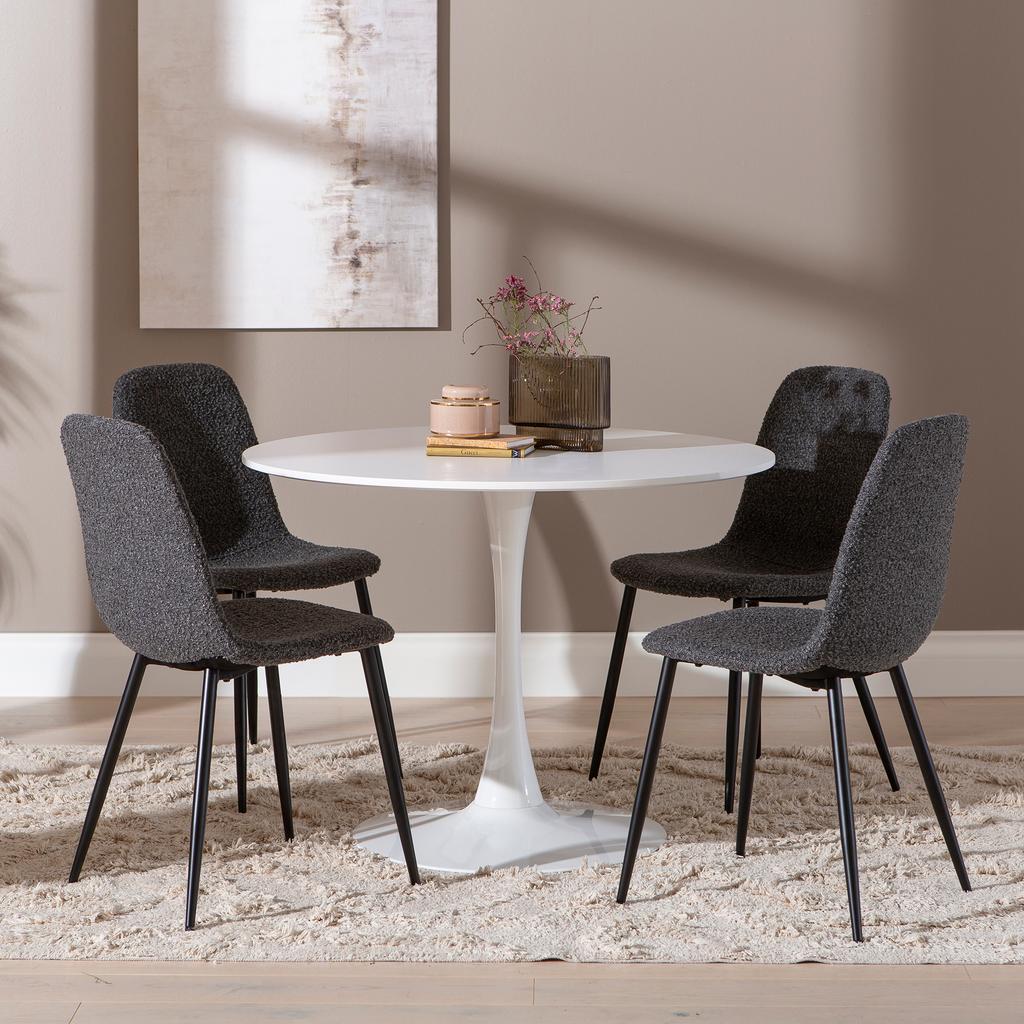 Apollo & Maria söögilauakomplekt ümar 100cm neljale, valge/tumehall