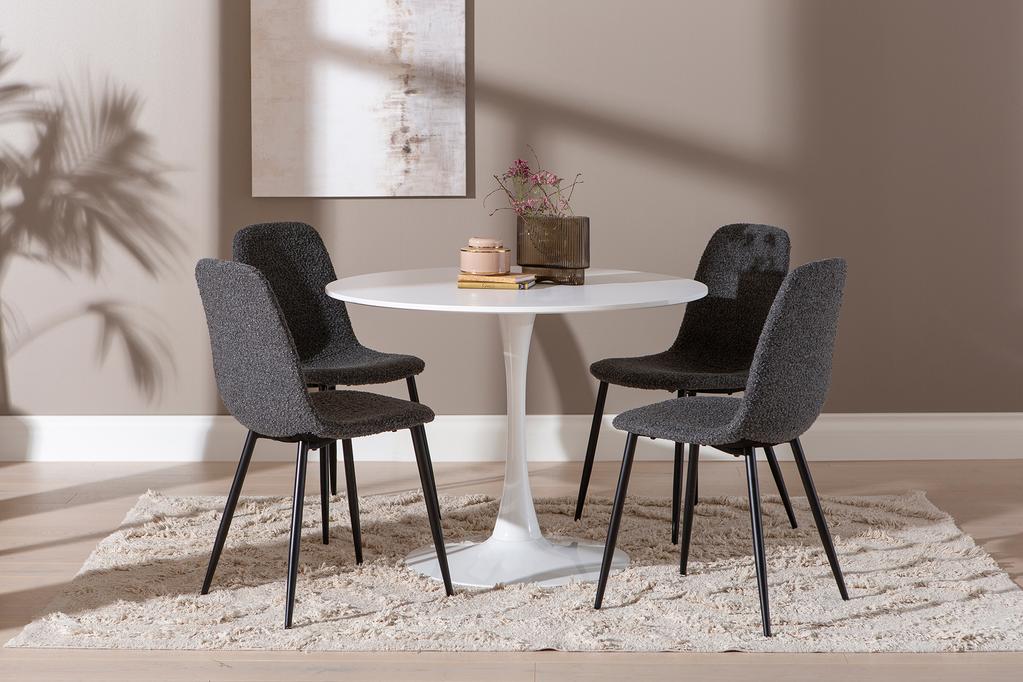 Apollo & Maria söögilauakomplekt ümar 100cm neljale, valge/tumehall