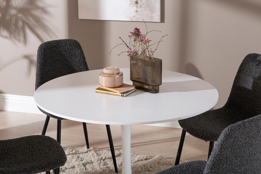 Apollo & Maria söögilauakomplekt ümar 100cm neljale, valge/tumehall