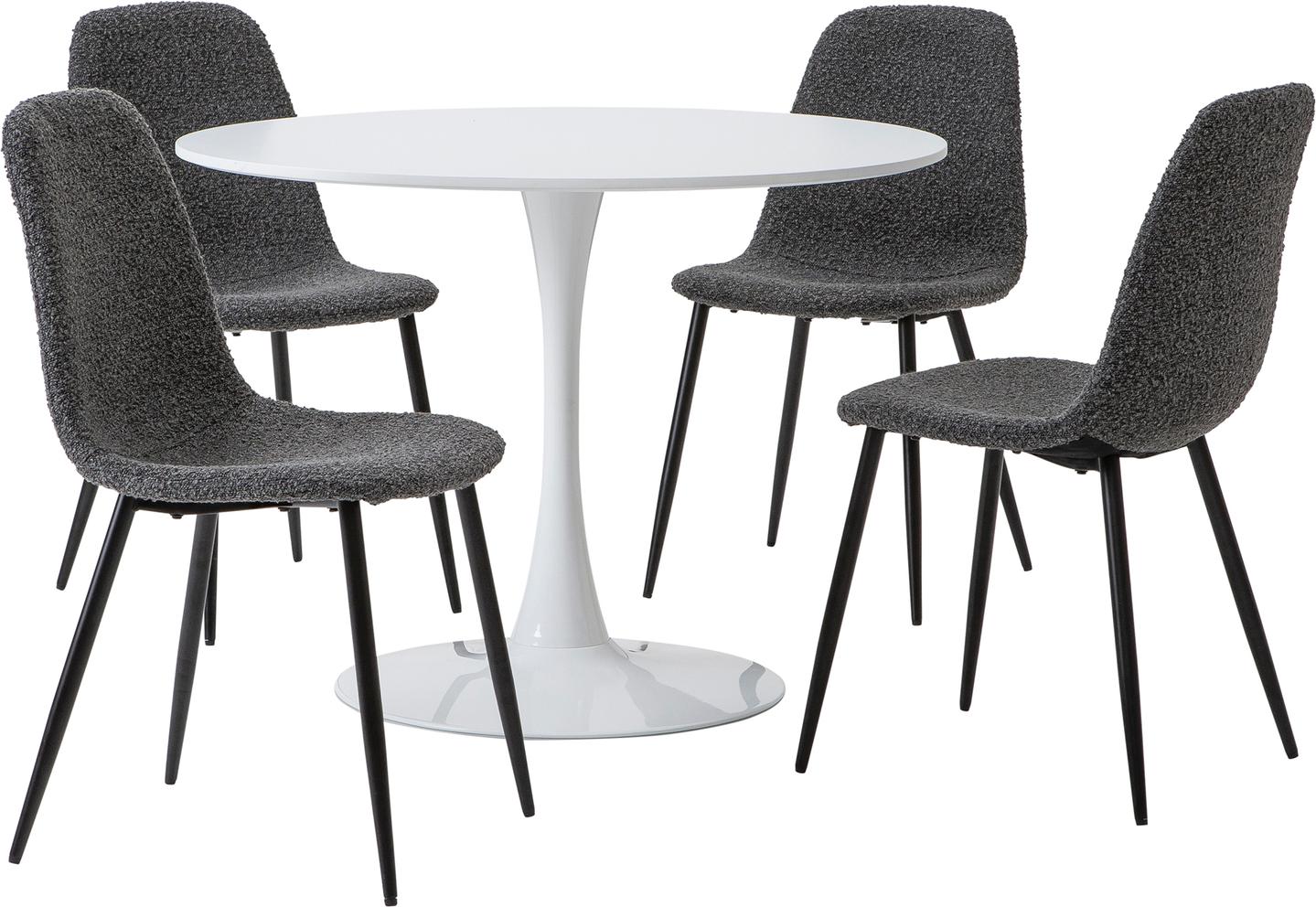 Apollo & Maria söögilauakomplekt ümar 100cm neljale, valge/tumehall