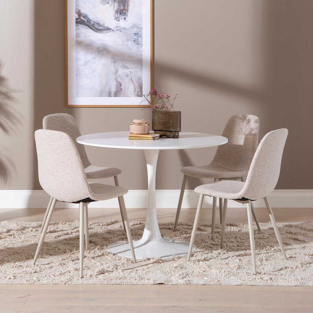 Apollo & Maria söögilauakomplekt ümar 100cm neljale, valge/beež