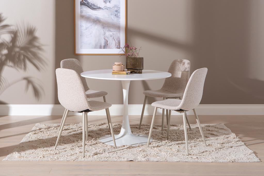 Apollo & Maria söögilauakomplekt ümar 100cm neljale, valge/beež