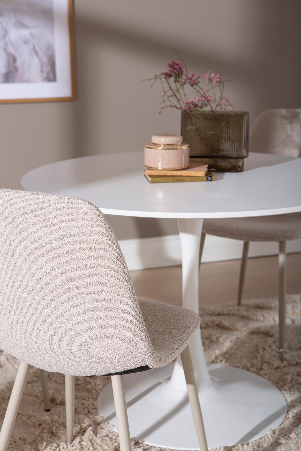 Apollo & Maria söögilauakomplekt ümar 100cm neljale, valge/beež