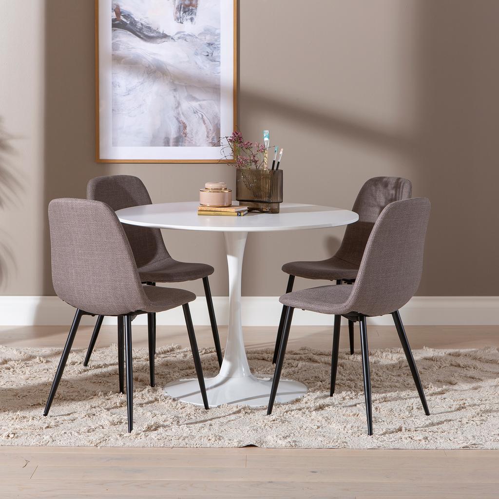 Apollo & Maria söögilauakomplekt ümar 100cm neljale, valge/hall