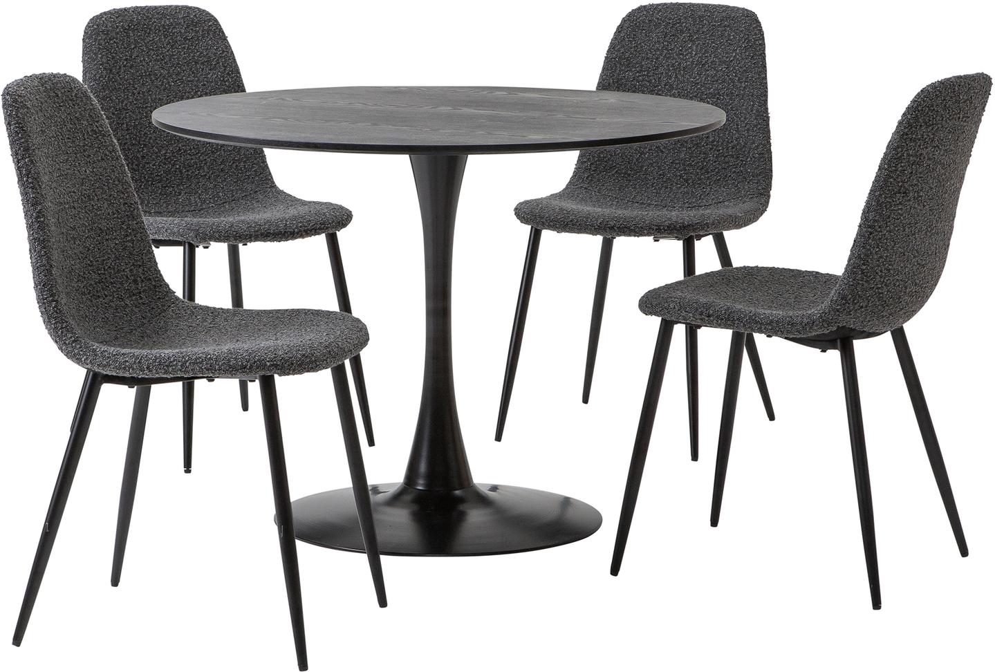 Apollo & Maria söögilauakomplekt ümar 100cm neljale, must/tumehall