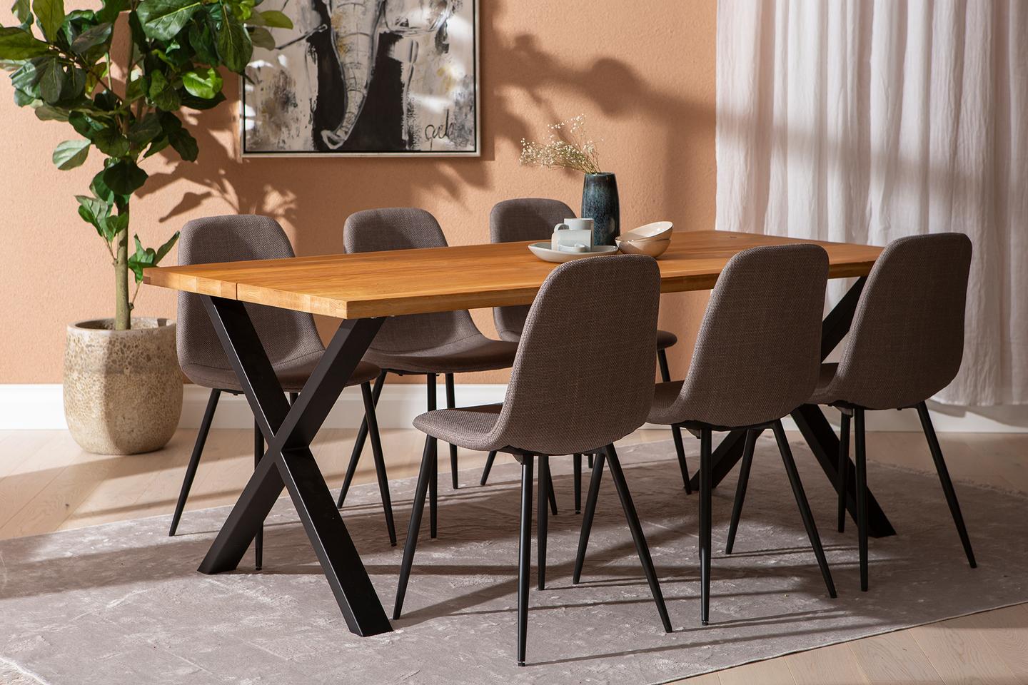 Isla & Maria söögilauakomplekt 190x95cm kuuele, X-jalg, õlitatud tamm/hall