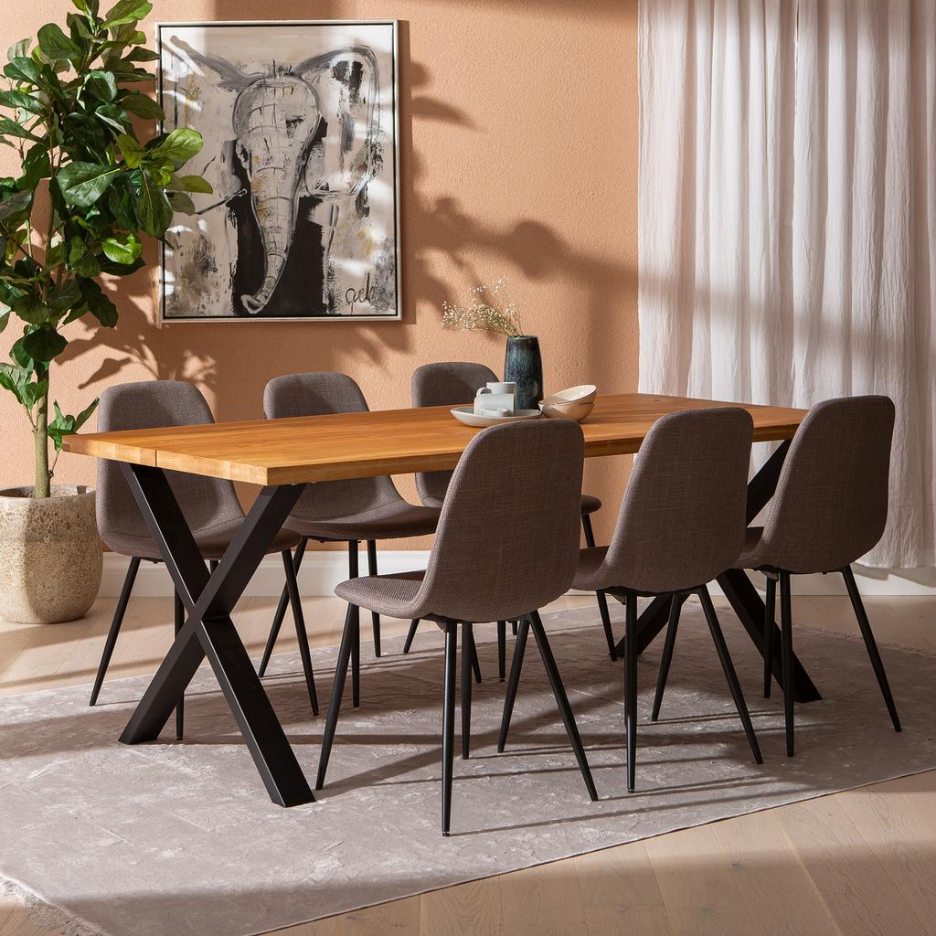 Isla & Maria söögilauakomplekt 190x95cm kuuele, X-jalg, õlitatud tamm/hall