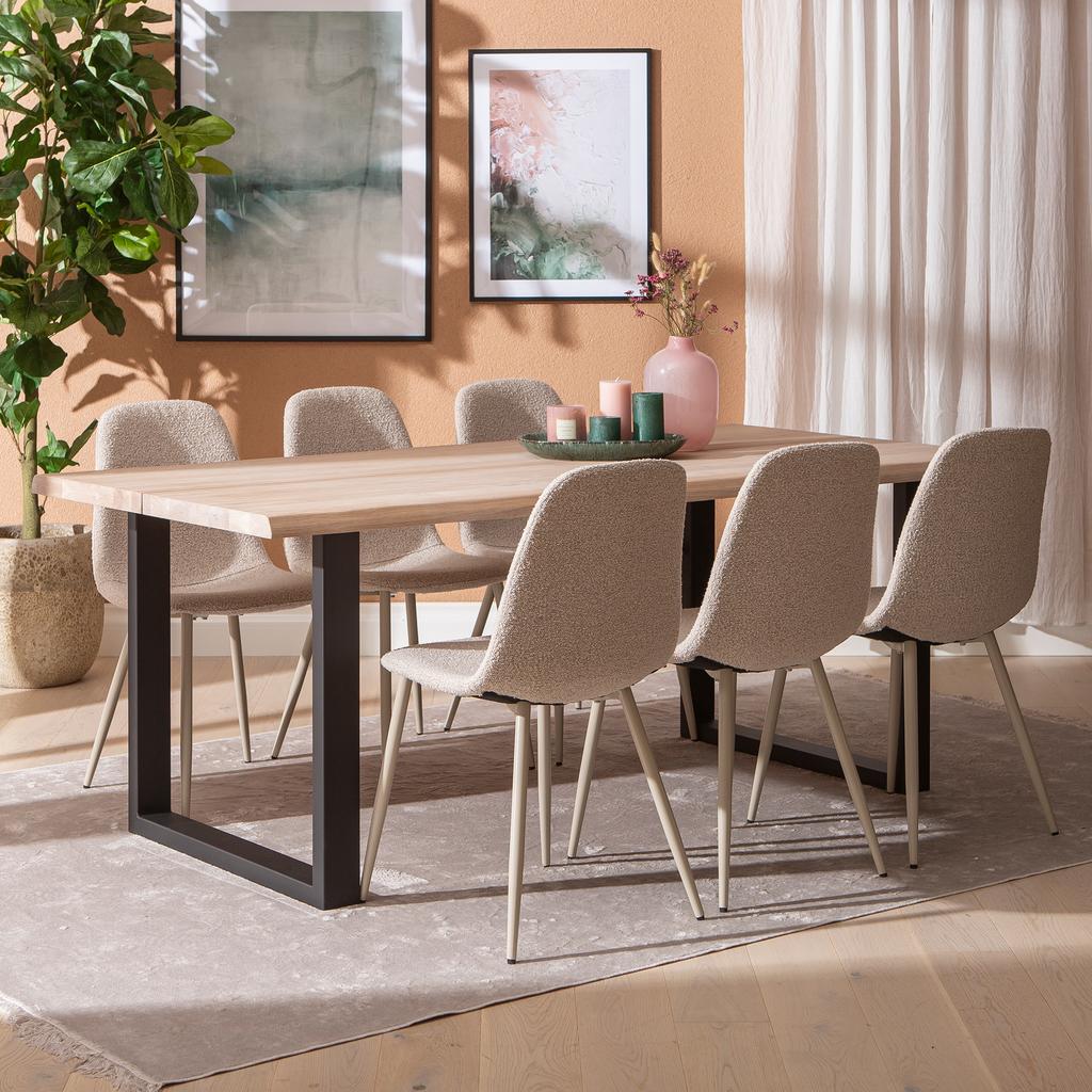 Estelle & Maria söögilauakomplekt 190x95cm kuuele, U-jalg, whitewash/beež