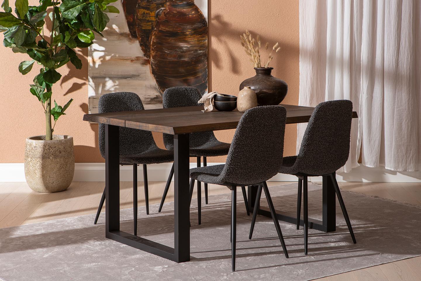 Estelle & Maria söögilauakomplekt 140x95cm neljale, U-jalg, smoked/tumehall