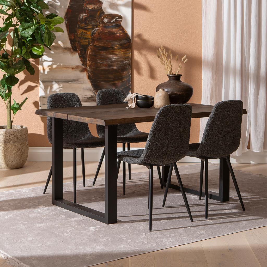 Estelle & Maria söögilauakomplekt 140x95cm neljale, U-jalg, smoked/tumehall