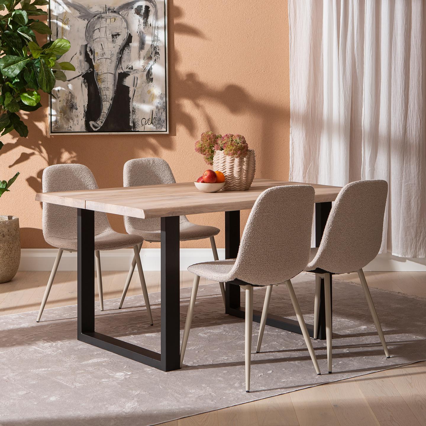 Estelle & Maria söögilauakomplekt 140x95cm neljale, U-jalg, whitewash/beež