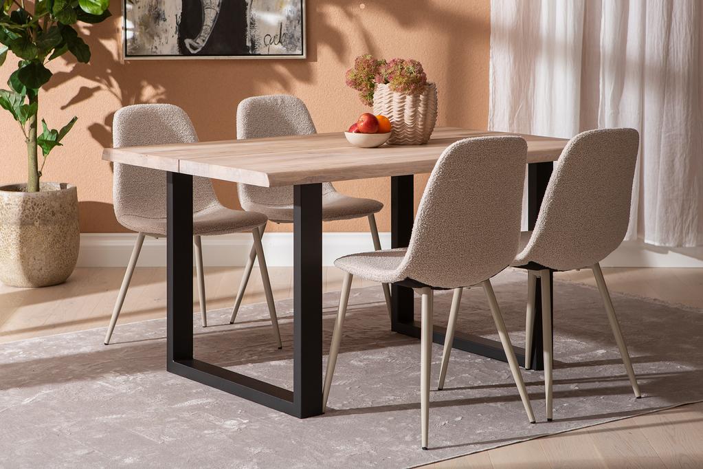 Estelle & Maria söögilauakomplekt 140x95cm neljale, U-jalg, whitewash/beež