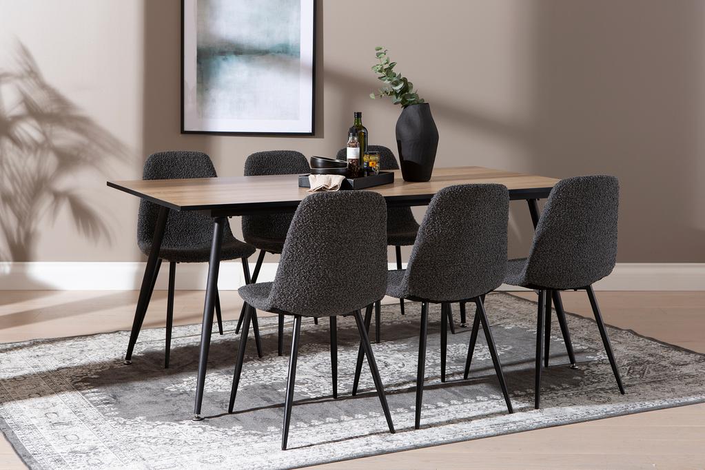 Montpellier & Maria söögilauakomplekt 180x90cm kuuele, puidutoon/tumehall