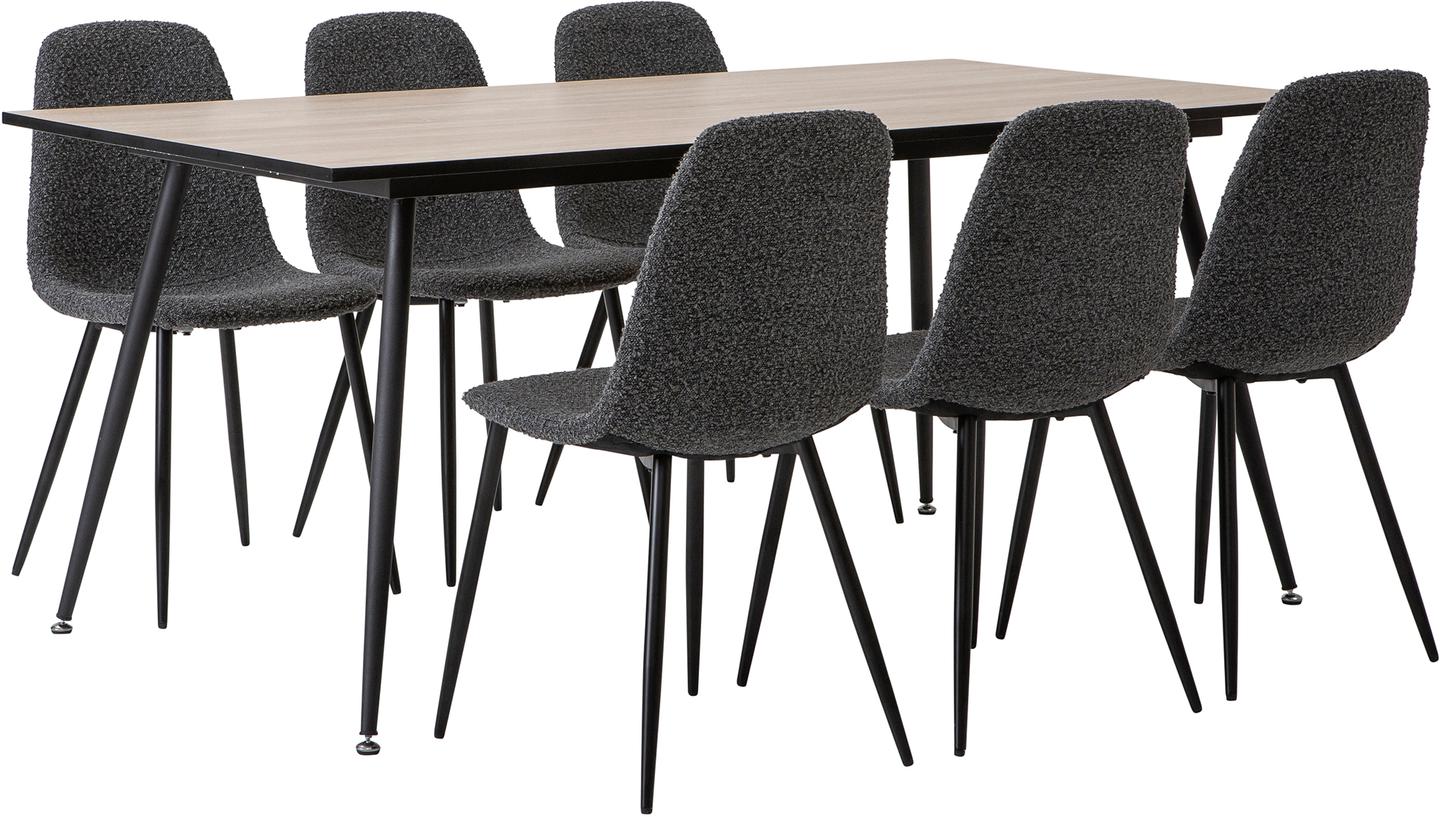 Montpellier & Maria söögilauakomplekt 180x90cm kuuele, puidutoon/tumehall