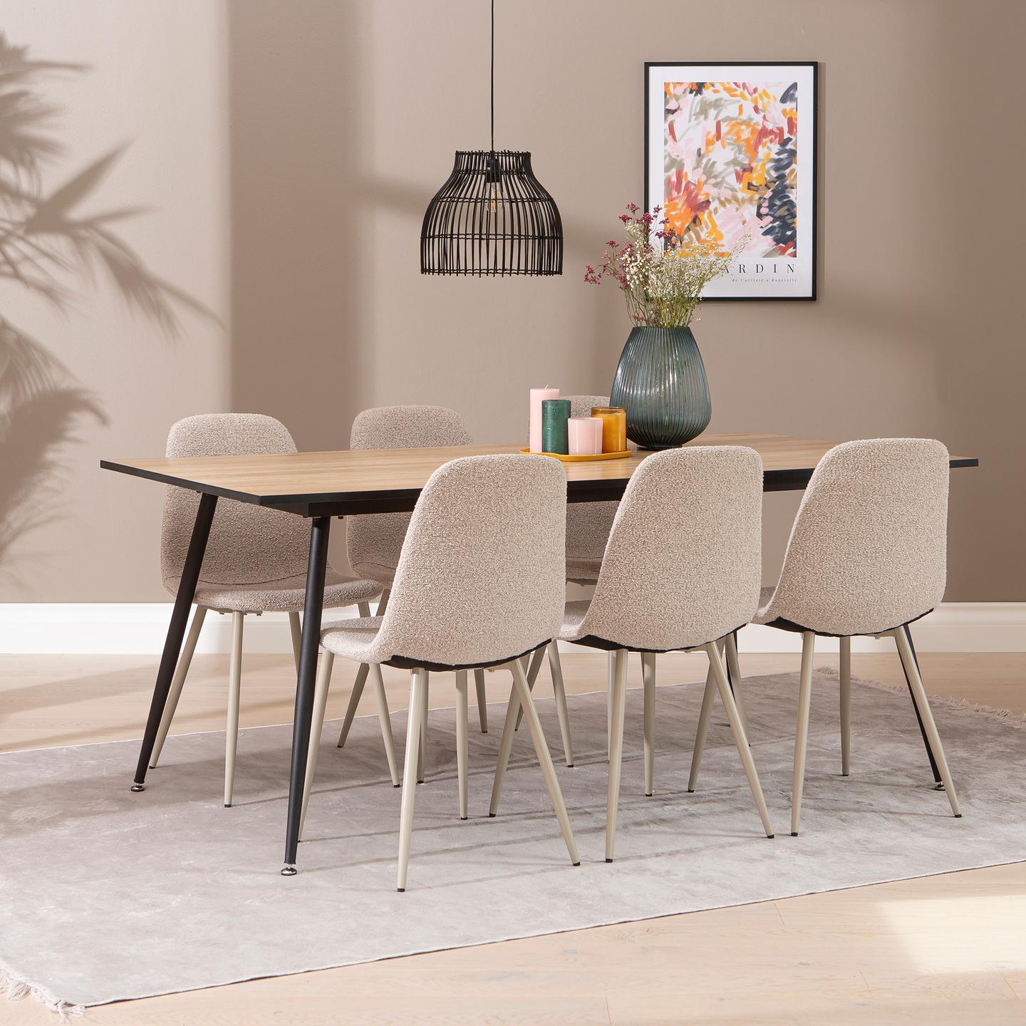 Montpellier & Maria söögilauakomplekt 180x90cm kuuele, puidutoon/beež