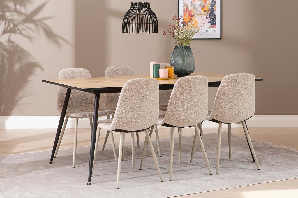 Montpellier & Maria söögilauakomplekt 180x90cm kuuele, puidutoon/beež