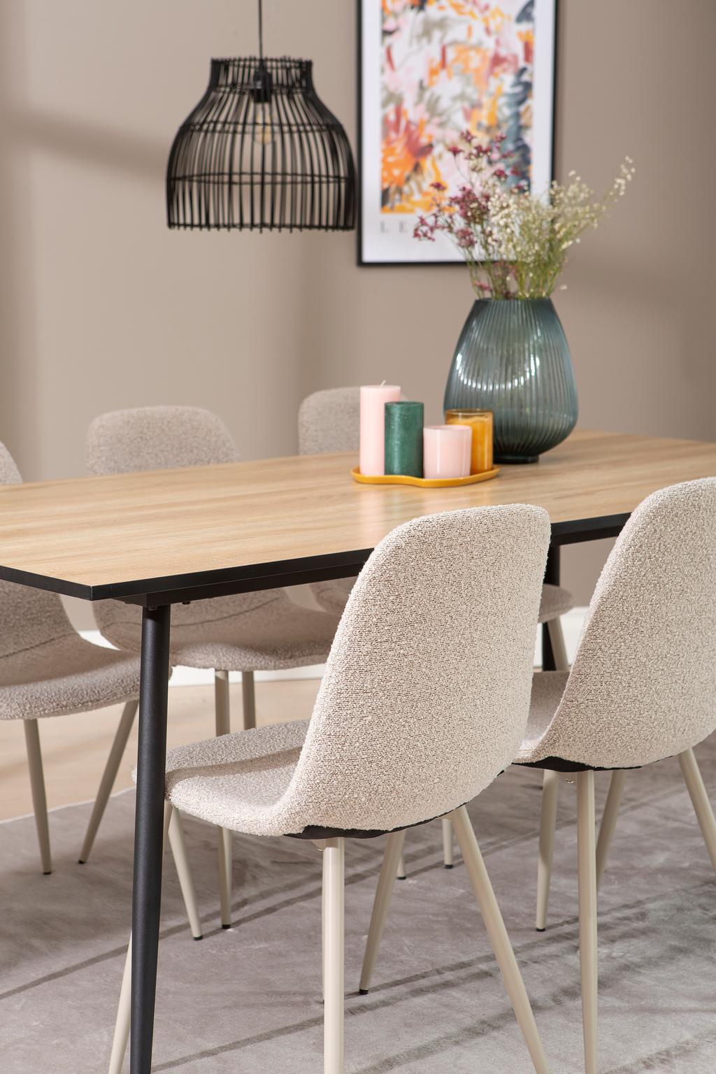 Montpellier & Maria söögilauakomplekt 180x90cm kuuele, puidutoon/beež